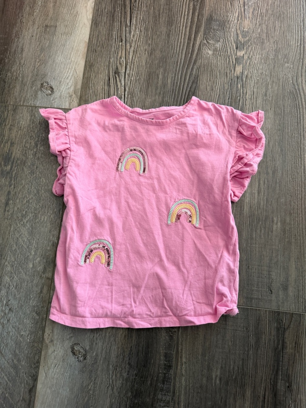 H&M Girls' Pink Rainbow Ruffle Sleeve Tee